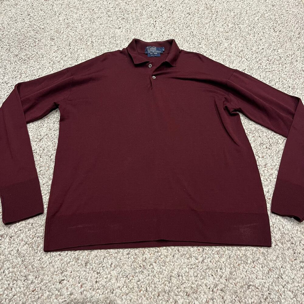 Long-Sleeve Polo Shirt in Deep Burgundy - Classic Knit